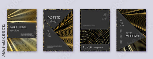 Black brochure design template set. Gold abstract 