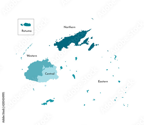 Vector isolated illustration of simplified administrative map of Fiji Borders and names of the divisions (regions). Colorful blue khaki silhouettes