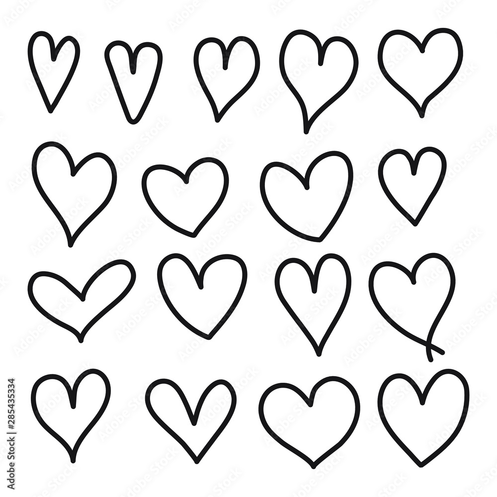 Hand drawn heart vector icon, doodle style set.