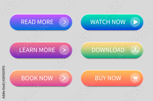 Set of modern buttons for website and user interface. Gradient Buttons.