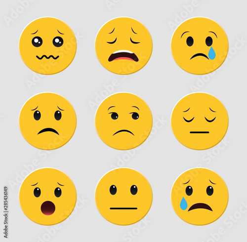 Set of sad emoticons. Emoji. Smileys vector set. 