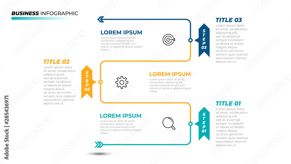 Vector thin line minimal design template with arrow. Business concept with 3 steps, options, processes. Can be used for info chart, graph, presentations.