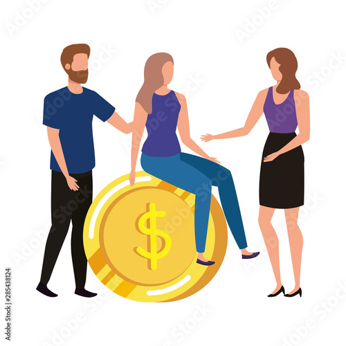 group of people with coins money dollars characters