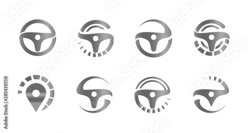 Canvas Print Automobile steering wheels, set of abstract icons, logo template for car service, auto repair shop emblems, tire fitting symbols, racing competitions and tuning studios logotype collection
