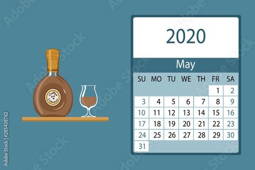 Calendar 2020. May monthly calendar decorated with cute liqueur bottle