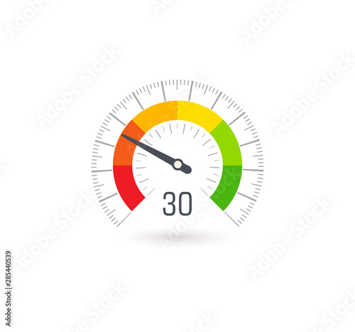 Business meter, indicator icon with colorful segments. Infographic for business rating and quality control, vector illustration.