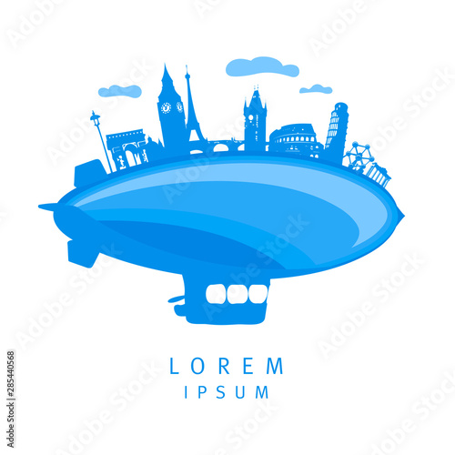 Airship logotype with European tourist showplaces