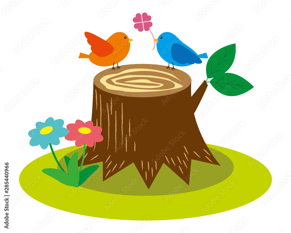 切り株 株 木 アイコン 花 葉 鳥 小鳥 アイコン クローバー Stock Vector Adobe Stock