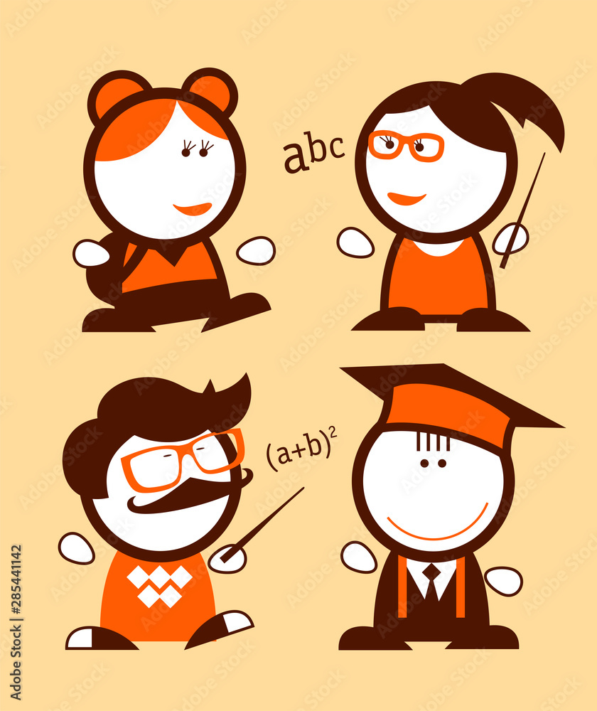 Cartoon set of teachers and students people figures Cartoon set of teachers and students people figures