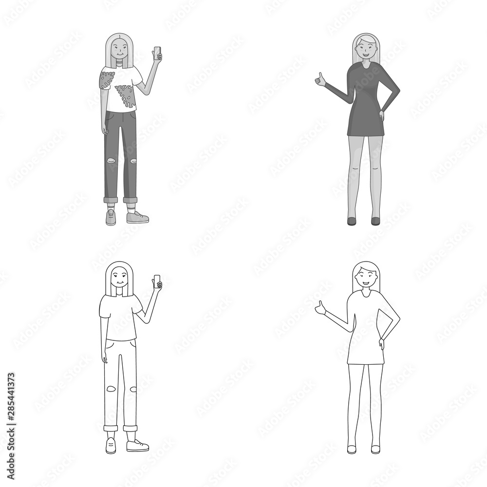 Vector design of posture and mood icon. Collection of posture and female vector icon for stock.