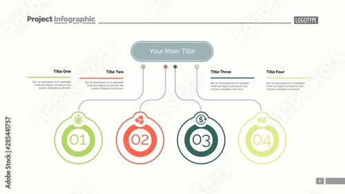 Four ideas process chart slide template. Business data. Startup, flow, design. Creative concept for infographic, presentation, report. Can be used for topics like marketing, economics, research.