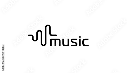 Music logo. Sound wave or radio wave vector emblem template. Isolated flat simple icon.