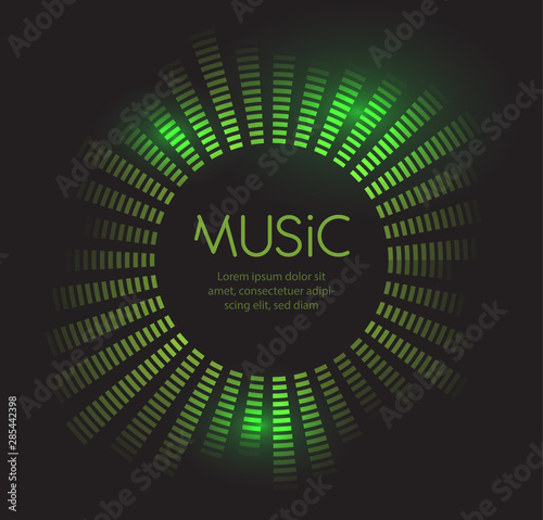 Green equalizer frame template. Disco Sound wave background. Vector illustration on black background.