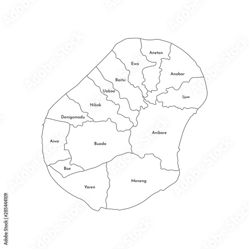 Vector isolated illustration of simplified administrative map of Nauru. Borders and names of the districts (regions). Black line silhouettes