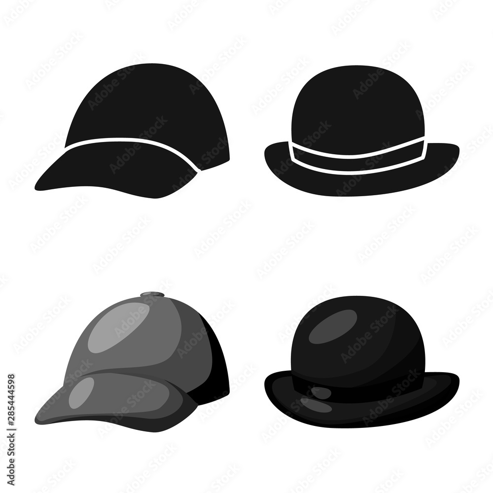Isolated object of clothing and cap sign. Collection of clothing and beret stock symbol for web. Isolated object of clothing and cap sign. Collection of clothing and beret stock symbol for web.