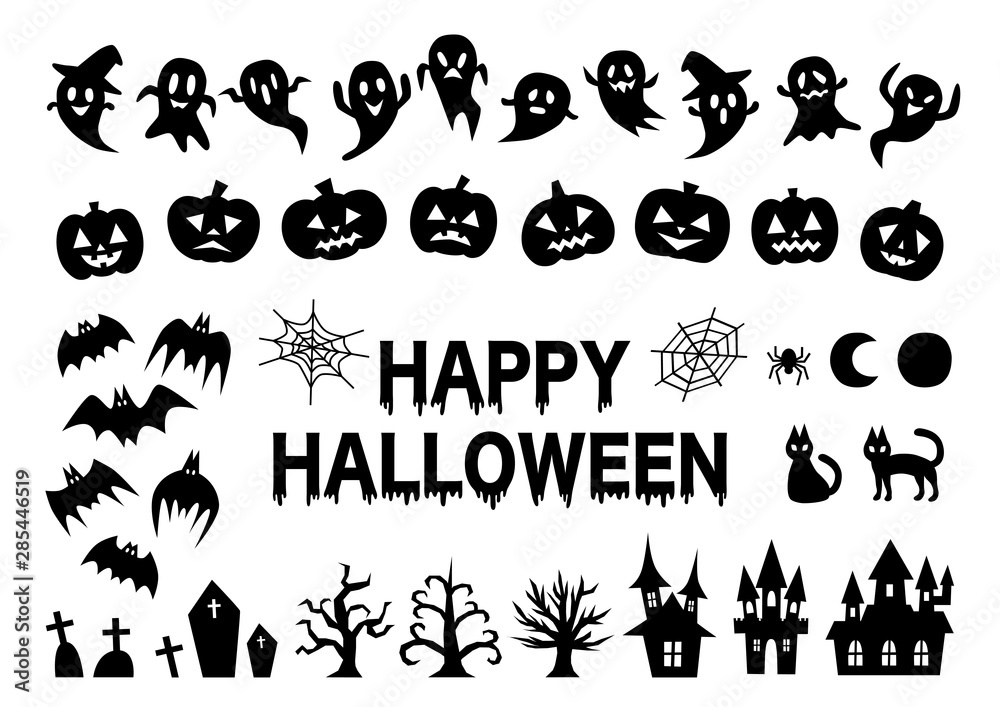 Happy Halloween ハロウィン イラスト アイコン セット 黒 Stock Vector Adobe Stock
