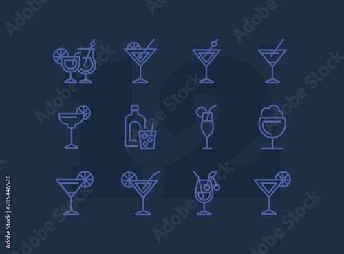 Cocktail line icon set. Vermouth, margarita, pina colada. Alcoholic drinks concept. Can be used for topics like bar, party, celebration