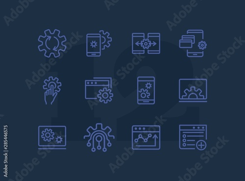 Computer engineering line icon set. Set of line icons on white background. Technology concept. Computer, machine, progress. Vector illustration can be used for topics like technics, programming