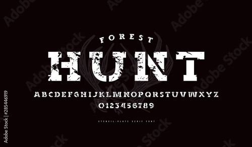 Stencil-plate serif font in military style