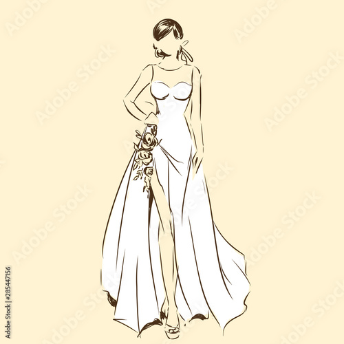 Elegant bride in beautiful dress, posing woman