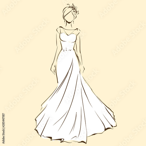 Elegant bride in beautiful dress, posing woman