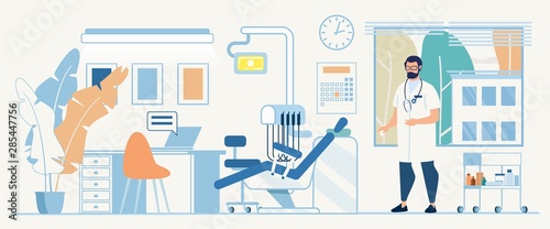 Flat Doctor Office Cartoon Interior Illustration
