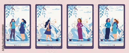 Mobile Phone Screen Pages Set with Pregnant Women