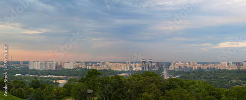 Top view of Kiev from the Peremogy park, at the sunset time in May, Ukraine photo