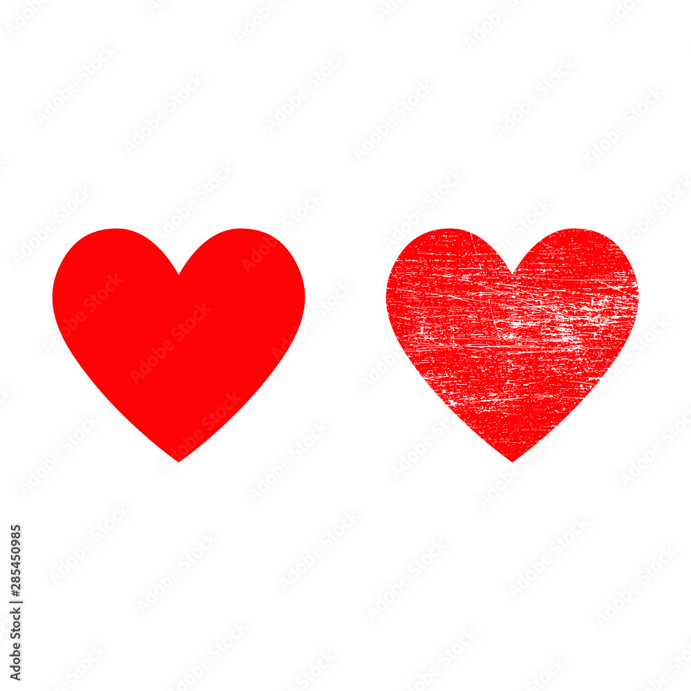 Heart icon and grunge red heart vector, isolated illustration