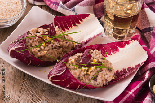 Risotto with red radicchio. photo