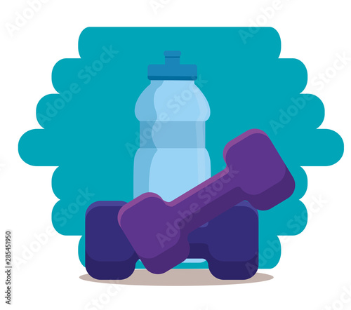 water bottle and dumbbell to sport activity