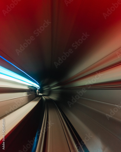 High speed curved motion inside a tunnel.