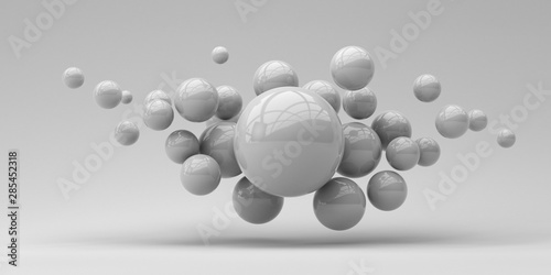 Fototapeta Naklejka Na Ścianę i Meble -  Flying spheres on a white background. 3d rendering. Illustration for advertising.
