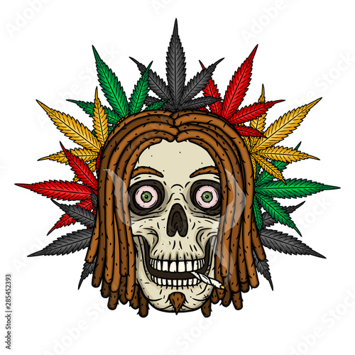 Rastaman Skull. Vector illustration isolated on white background.