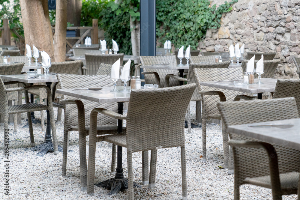 Garden restaurant terrace in city center of Carcassonne France