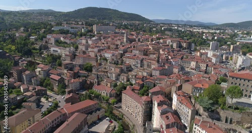 Annonay, aerial back traveling. Ardèche, France