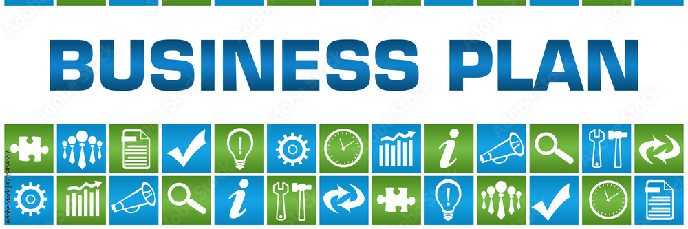 Business Plan Green Blue Box Grid Business Symbols Business Plan Green Blue Box Grid Business Symbols