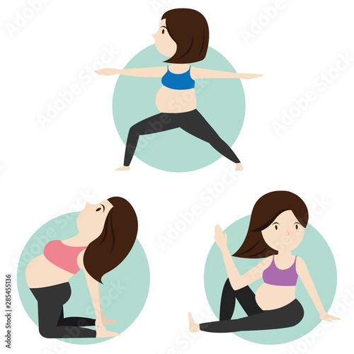  Set of Yoga for pregnant women character.Vector illustration set object isolated on white background.