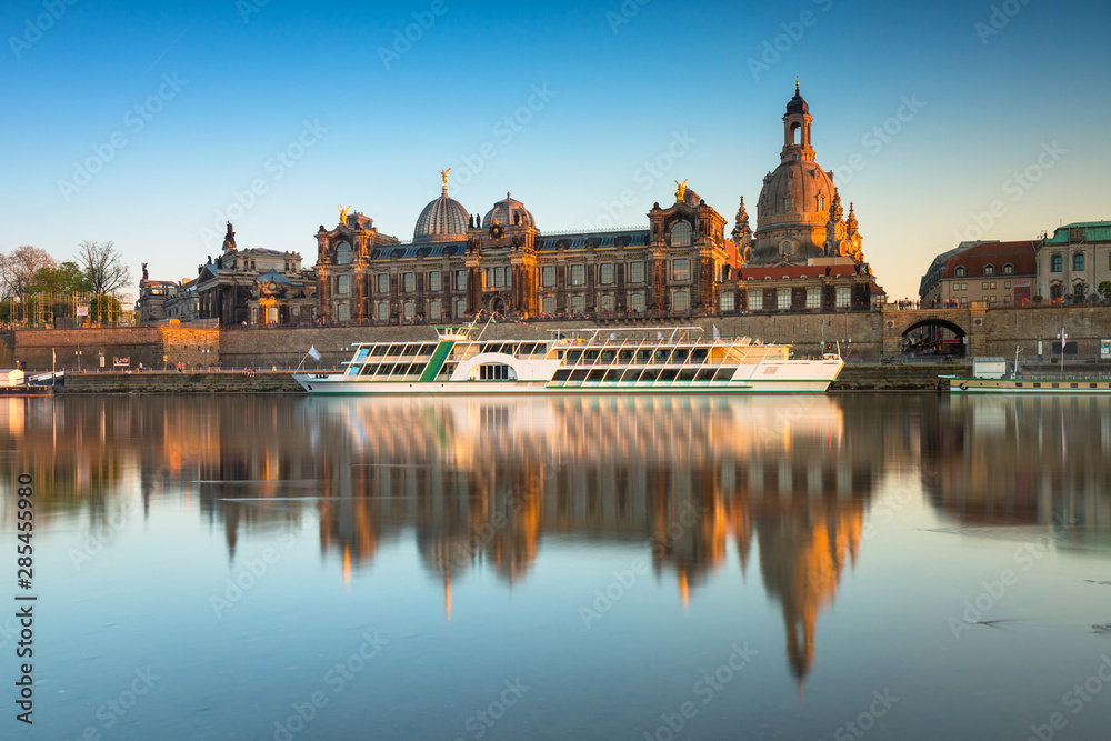 Beautiful sunset in Dresden at Elbe River, Saxony. Germany