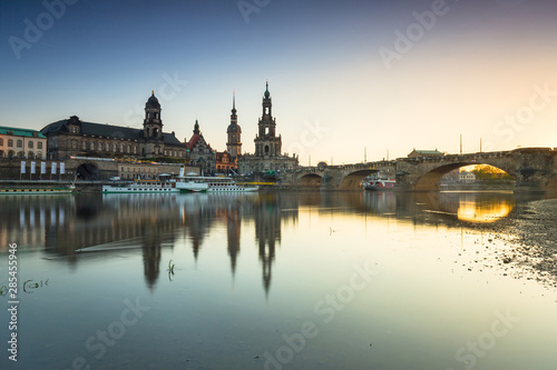Beautiful sunset in Dresden at Elbe River, Saxony. Germany