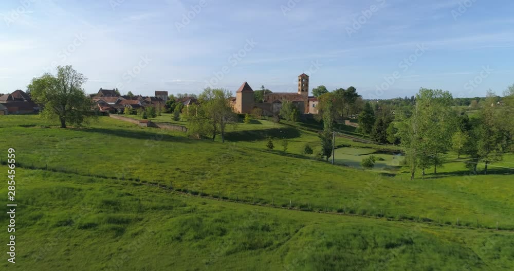 Anzy-le-Duc aerial approach, Burgundy, France Anzy-le-Duc aerial approach, Burgundy, France