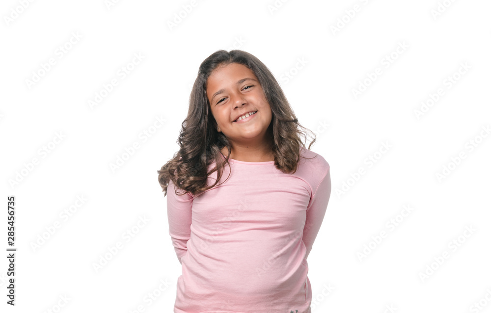 Portrait of a little brunette girl posing isolated on white background. Portrait of a little brunette girl posing isolated on white background.