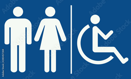 Toilet sign - WC icon set isolated on blue background male, female and handicapped person