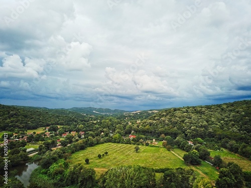Canvas Print Aerial view of Hills and fields of Istanbul,Riva with cloudy sky.