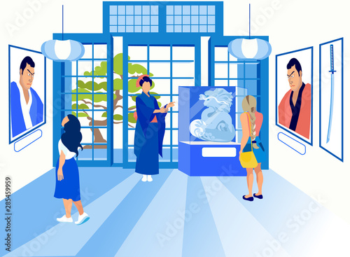 Chinese Exhibition. Woman Guide Dressed Geisha.