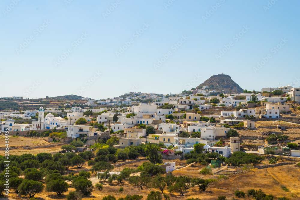 Panoramic view of Plaka village in Milos island in Greece