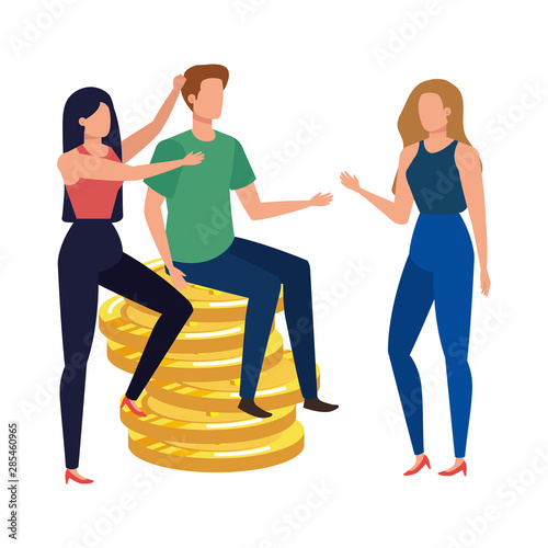 group of people with coins money dollars characters