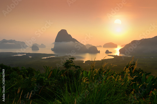 Samet Nangshe viewpoint in the morning in Phang-nga province  Thailand. Travel destination concept and landmark idea