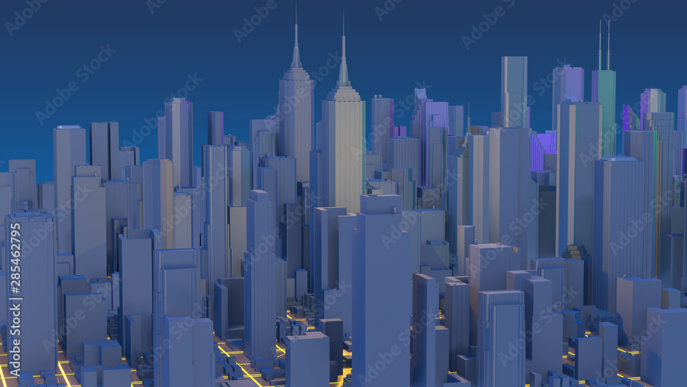 City 3d rendering. Techno mega city skyscrapers.