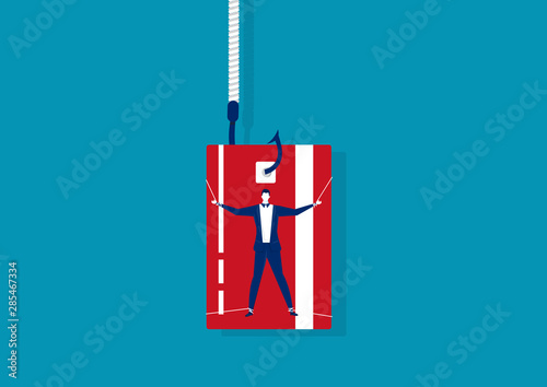 businessman trap with credit card phishing debt concept vector